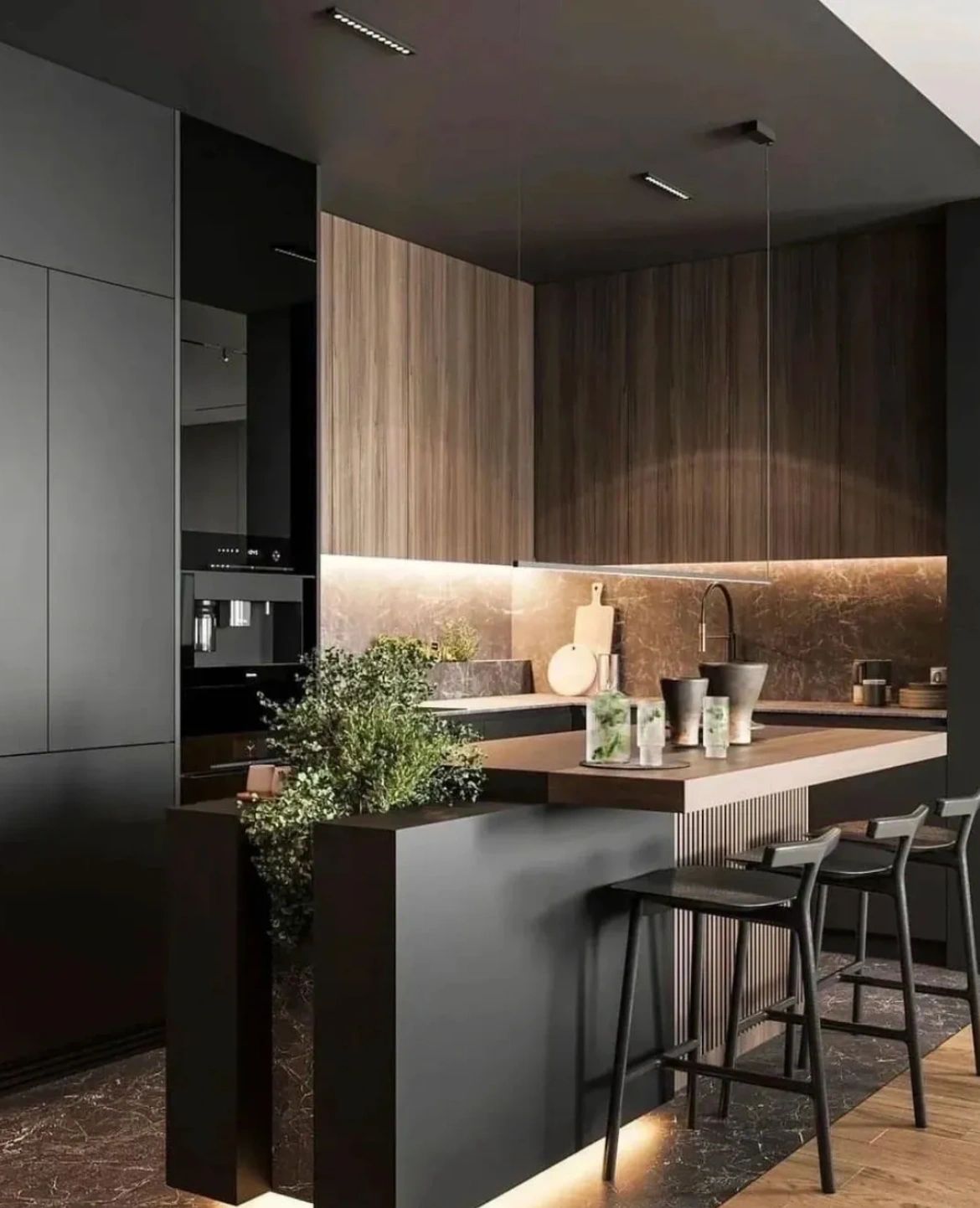 Modern dark kitchen with island